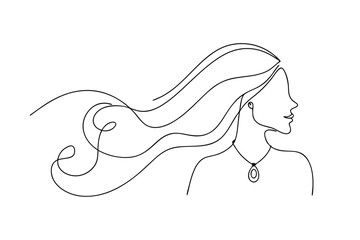 Elegant Woman Online Drawing Flowing Hair, Necklace, Minimalist Art