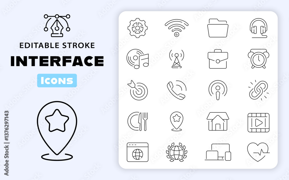 Poster interface ux/ui line icons. ui and ux vector icon collection. thin line icons. editable stroke