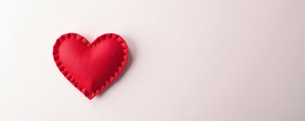 Fototapeta premium Red heart-shaped felt decoration on clean white background, Valentines Day symbol, craft, fluffy, creativity