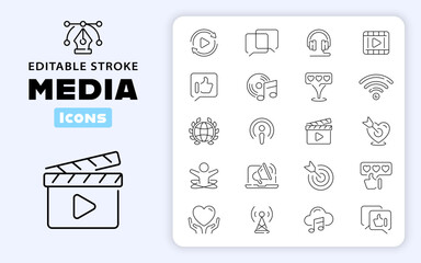 Social media vector icons. Influencer, marketing, ambassador, society, social, Social media related vector icons. Editable stroke