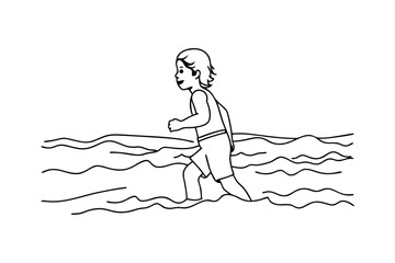 Child wading in shallow ocean water, summer fun, beach day