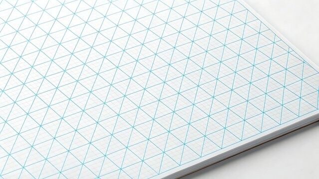 A crisp, clean isometric grid notebook ready for creative ideas, showcasing precise light blue lines against a bright white background.