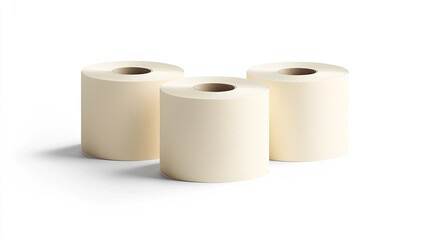 Three rolls of cream-colored paper towels