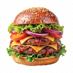 tasty and fresh beef burger with cheese and salad isolated on white background