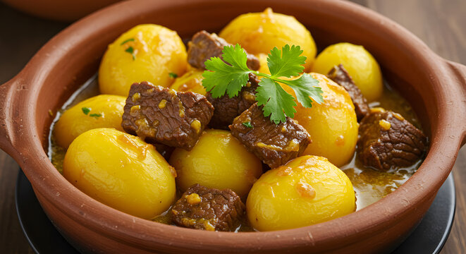 Delightful Peruvian olluquito con charqui a culinary masterpiece, showcasing flavorful stew