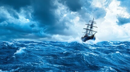 Obraz premium Vintage Sailing Ship Battling a Stormy Sea