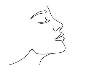 Serene Woman's Profile Minimalist Line Art Drawing, Elegant, Simple