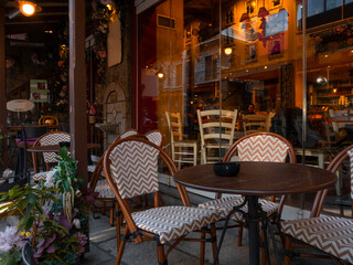Streets and houses of traditional architecture in the mountain tourist village of Metsovo in the mountains of Epirus in Greece