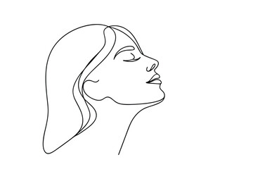 Serene Woman Profile Minimalist Line Art Drawing Illustration