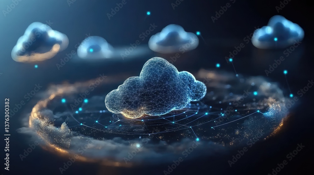 Poster futuristic cloud technology concept with digital network connections representing data storage and c