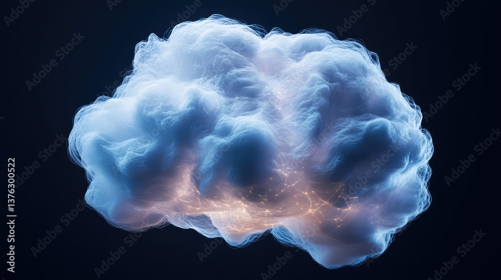 Poster abstract concept of data cloud with illuminated connections representing digital communication and m