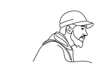 Online Drawing Bearded Man, Profile, Cap, Minimalist Art, Sketch, Simple, Line Art, Black and White