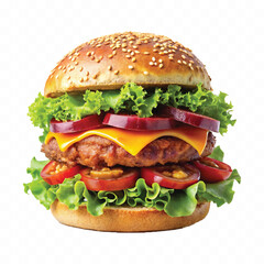 tasty and fresh beef burger with cheese and salad isolated on white background