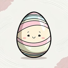A whimsical hand-drawn clip artwork of an smiling face of a painted Easter egg on a crisp white background, created in a vector style with bold lines, soft curves, and delicate pastel creamy textures.