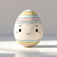 A whimsical hand-drawn clip artwork of an smiling face of a painted Easter egg on a crisp white background, created in a vector style with bold lines, soft curves, and delicate pastel creamy textures.