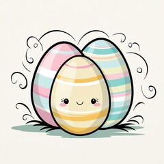 A whimsical hand-drawn clip artwork of an smiling face of a painted Easter egg on a crisp white background, created in a vector style with bold lines, soft curves, and delicate pastel creamy textures.
