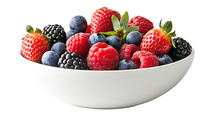 Obraz premium A bowl of fresh and ripe mixed berries on a white background