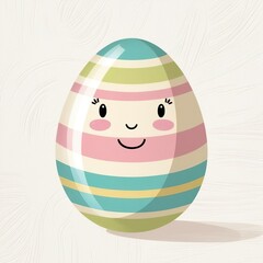 A whimsical hand-drawn clip artwork of an smiling face of a painted Easter egg on a crisp white background, created in a vector style with bold lines, soft curves, and delicate pastel creamy textures.
