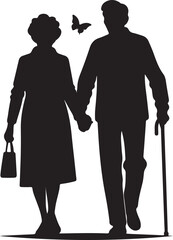 elderly couple walking