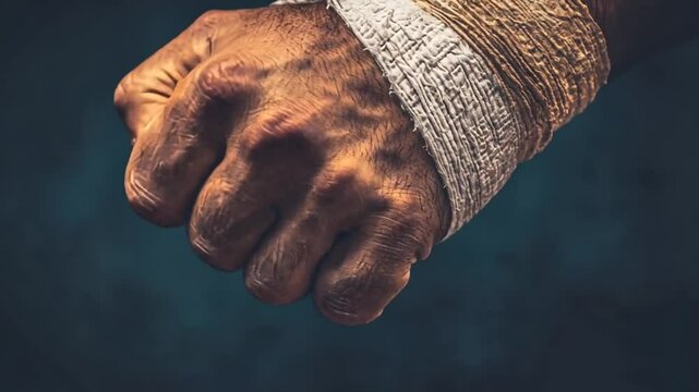 Boxer's Hands Wrapped in Tape Preparing for a Match Generative AI