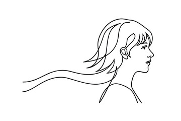Online Drawing Woman's Profile, Windblown Hair, Elegant Minimalism, Simple Art