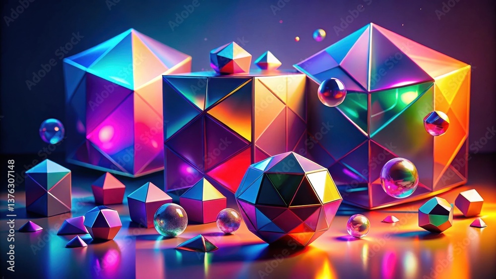 Leinwandbilder Abstract Geometric Forms Illuminated by Vibrant Neon Lights Creating a Dynamic and Energetic Composition
