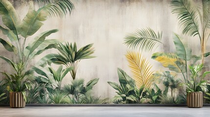 Tropical Retro Mural Wallpaper for Vibrant Tropical Vibes in Interior Design