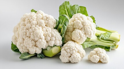 Fresh cauliflower clusters with vibrant green leaves create heal