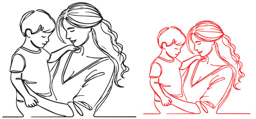 Mother holding her child vector isolated on white background, Mom And Son Vector