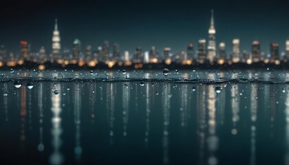 Fototapeta premium City Lights Reflected: A stunning nighttime cityscape showcases the glittering skyline and sparkling reflections on the water's surface. Capturing the magic of city and night.