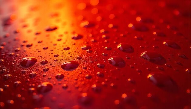 Red Reflections: A mesmerizing display of water droplets clinging to a vibrant red surface, captured in a close-up shot that highlights the interplay of light and texture.