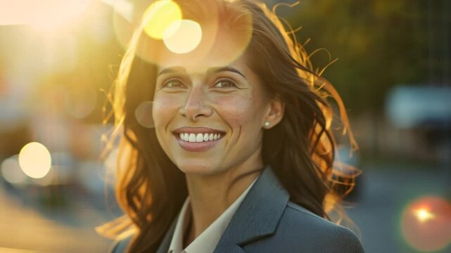 Frau mit L&auml;cheln im Sonnenlicht