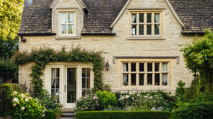 Naklejka premium Grand and refined English countryside home, featuring timeless architectural elegance, manicured gardens, and charming details that exude sophistication and heritage idea