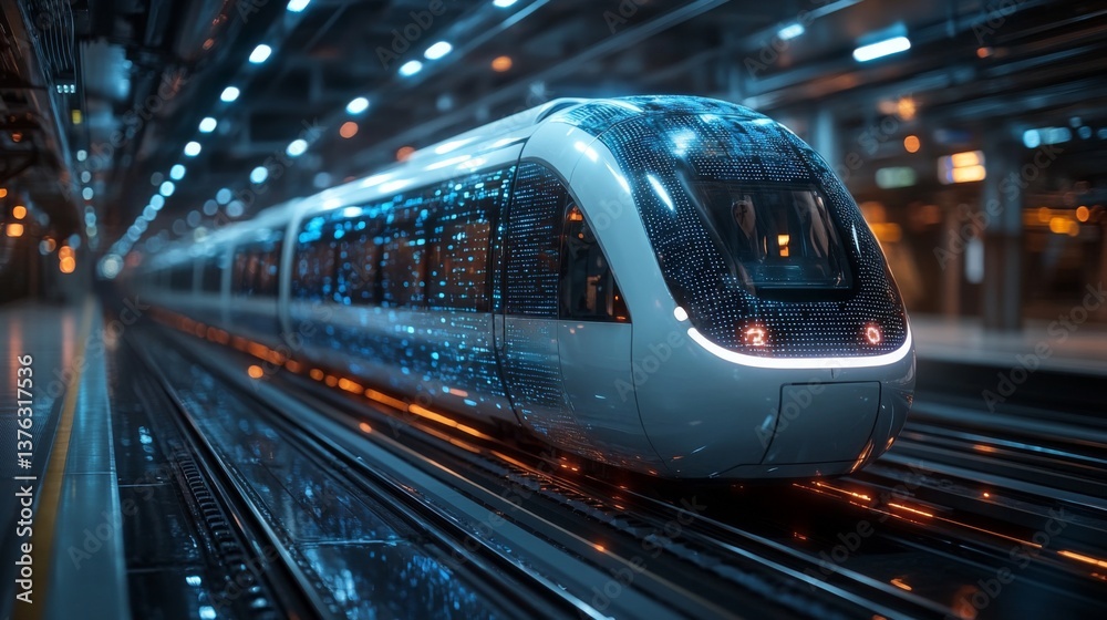 Aufkleber a sleek smarttrain, equipped with automation and ai features, is poised for departure in a cutting e