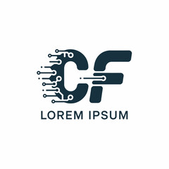 CF Letter Tech Circuit Logo: Modern initial concept for technology businesses, data science, startup, IT sector, and digital solutions