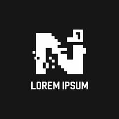 Obraz premium Pixelated Initial Logo Design: Modern, Retro-Style Emblem with Letter NJ for Tech Startups and Gaming Brands