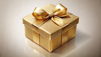 A luxuriously wrapped golden present with a large satin bow, perfect for a special occasion.