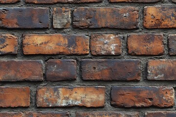 Fototapeta premium Rustic brown brick wall showcasing weathered textures and earthy tones in a historic building setting