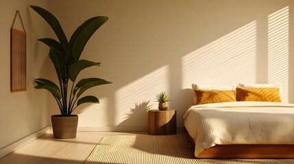 Cozy bedroom with plant decor and natural light