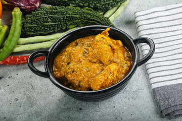 Spicy chicken masala in the bowl