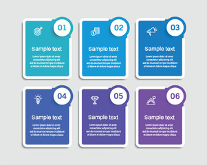 Infographic design business template with 6 options or steps. Can be used for workflow layout, diagram, annual report, web design	
