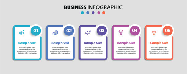 Business infographic template with 5 options or steps. Can be used for workflow layout, diagram, annual report, web design	
