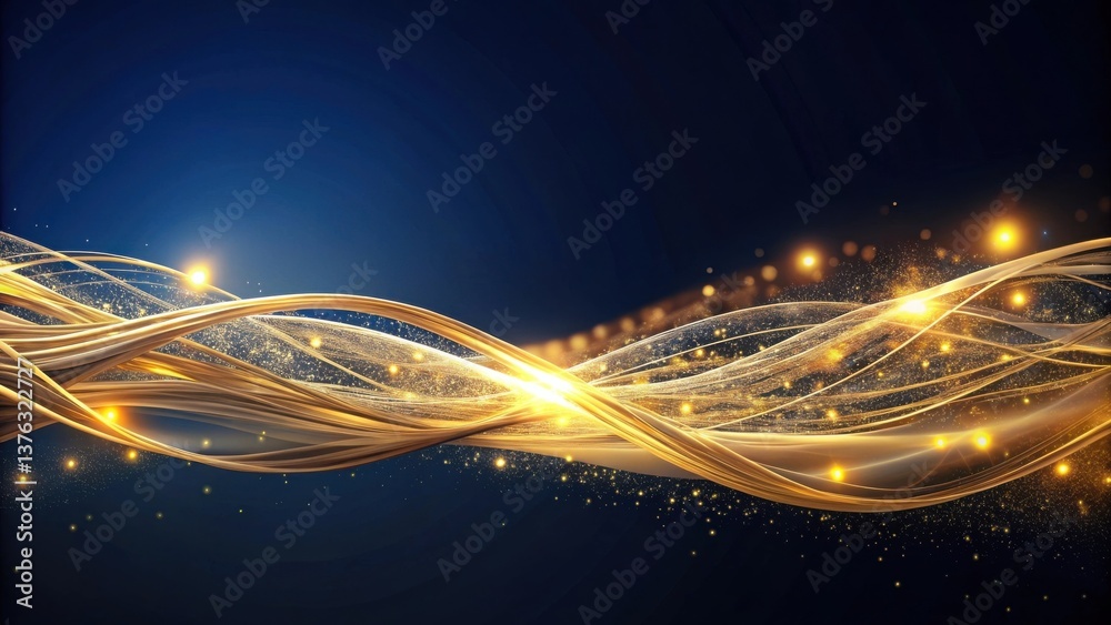 Poster golden waves of light and sparkle on a deep blue background