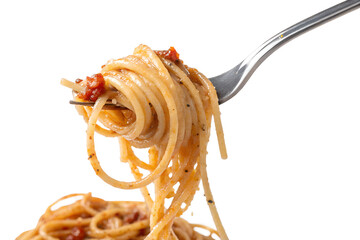 pasta spaghetti on fork isolated on transparent background