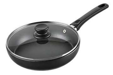 black non stick frying pan isolated on transparent background