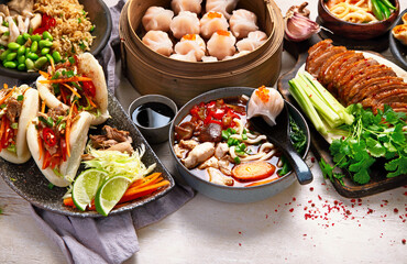 Assorted dishes of traditional Chinese cuisine.