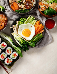 Various Korean Home-style Side Dishes. Asian food concept.