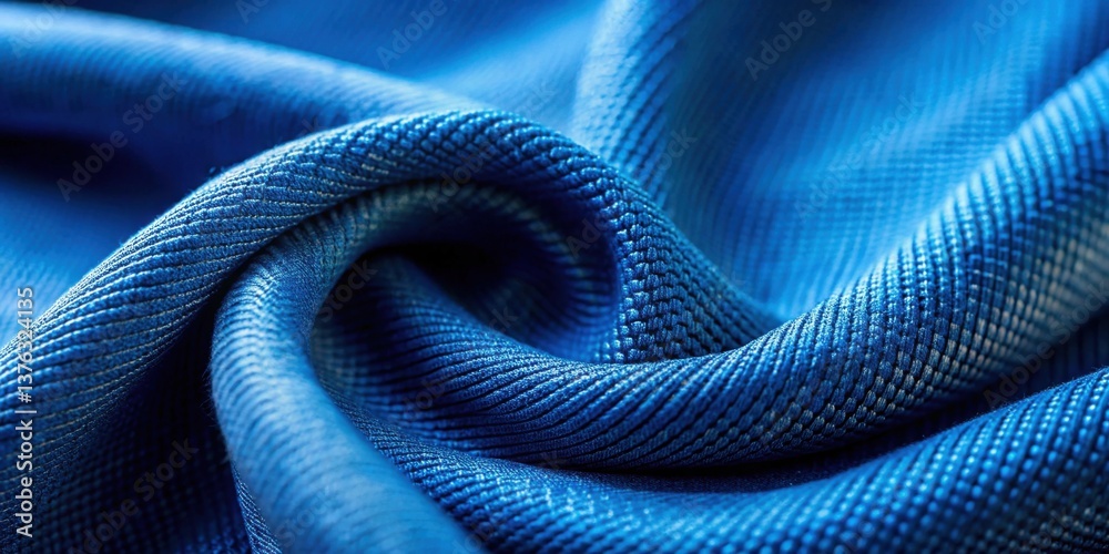Poster close-up view of a richly textured blue fabric, showing the intricate details of its weave and the s