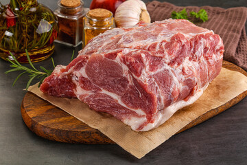 Raw pork neck meat for cooking