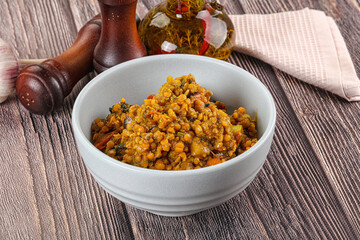 Vegan garnish - lentil with vegetables